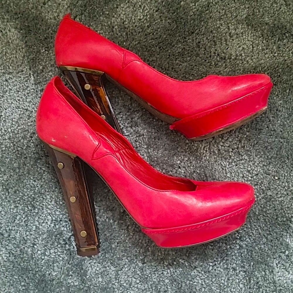 John Galliano red pumps with brown heel - Picture 2 of 9